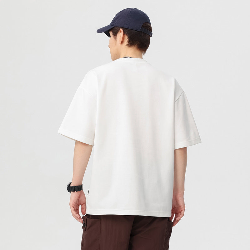 Embroidery Men's Simple Loose Half Sleeve Shirt