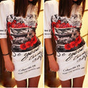 Personalized Printed Loose Slanted Shoulder Mini Dress