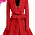 Cinched Waist Slim-fit Women's Woolen Coat