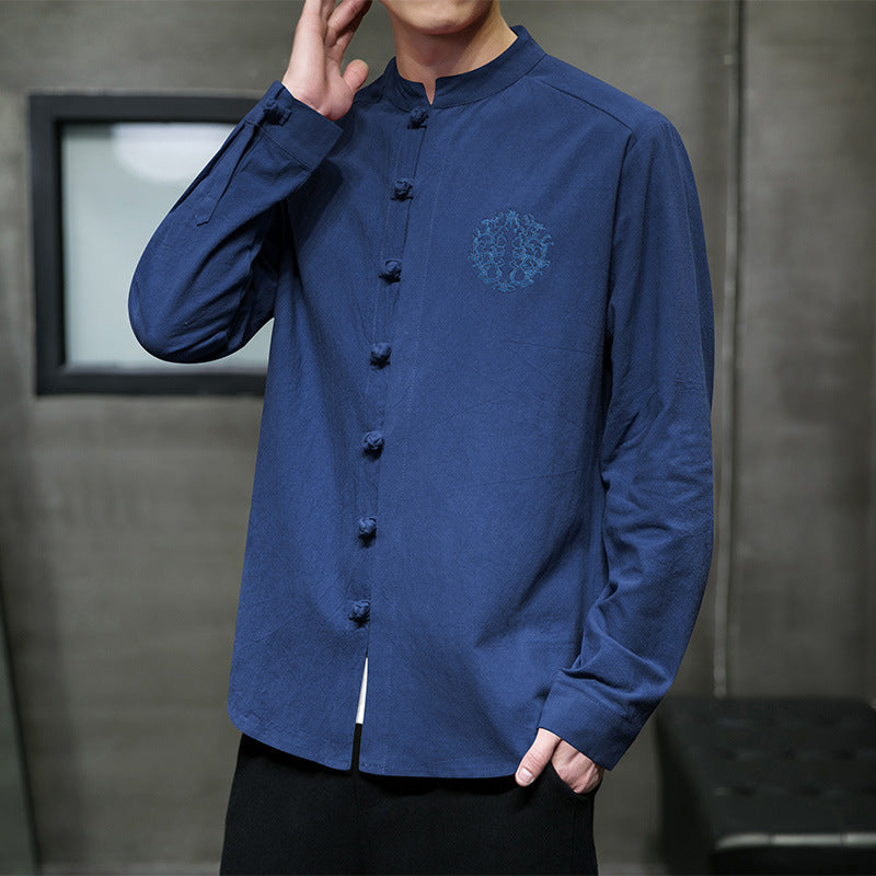 Men's Embroidery Buckle Hanfu Shirt Coat