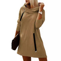 Autumn And Winter Loose Zipper Hooded Long Sleeve Dress