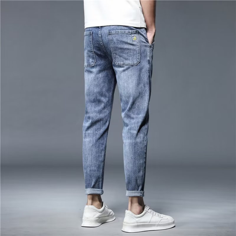 Loose Straight Ripped Stretch Pants Men's Casual Cropped Skinny Trousers