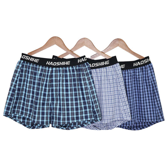 Men's Cotton Arrow Pants Back One-piece Underwear Loose Breathable Plaid