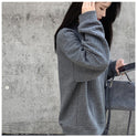 Women's Waffle Round Neck Sweater Loose Trendy Pullover