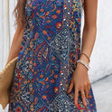 Bohemian Printed V Neck Spaghetti Strap Backless A-Line Dress, Perfect For Music Festivals