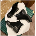 British style black platform stretch boots