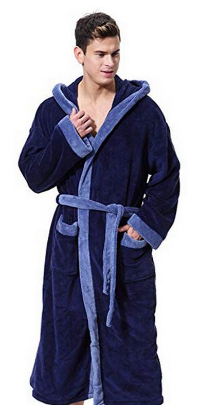 Men's Simple Colorblock Hood Patch Pocket Bathrobe