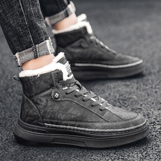 New style plus velvet thick warm high-top sneakers men's cotton shoes Korean fashion casual shoes