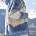 Women's Loose Plush Multicolor Hooded Jacket