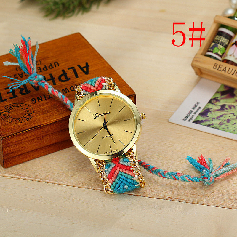 Hand-woven color drawstring watch