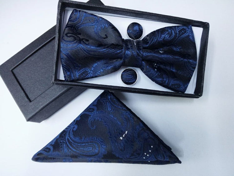 Paisley pattern bow tie dark blue black bow tie male British fashion cashew flower bow gift set