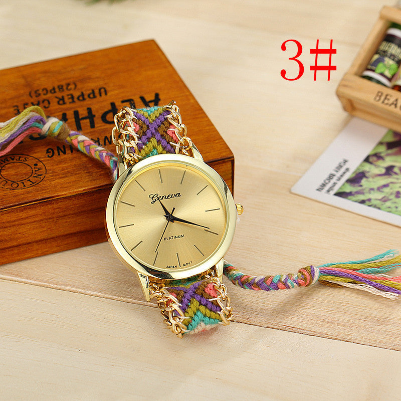 Hand-woven color drawstring watch