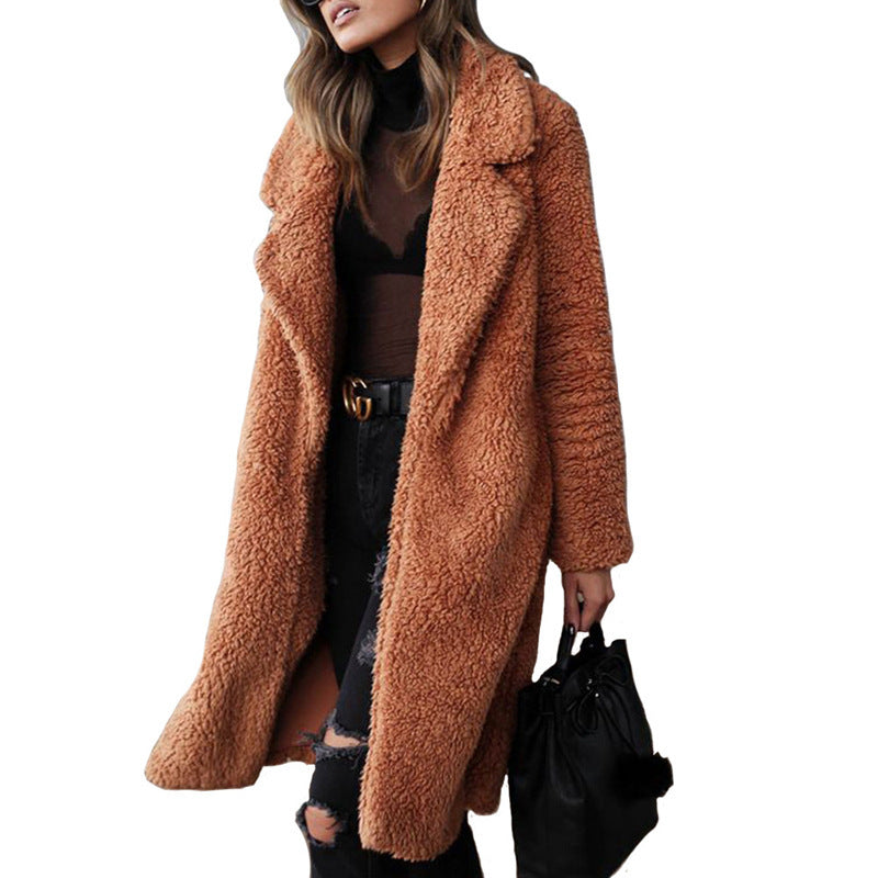 Long sleeve lapel lamb wool coat