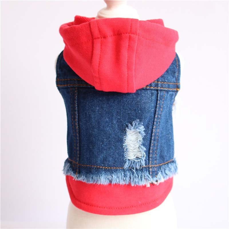 Pet Supplies Denim Dog Knitted Hooded Vest