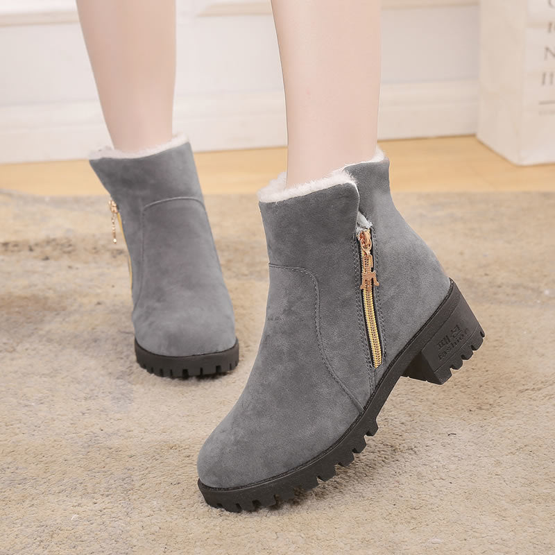 New round toe thick heel suede women's short boots