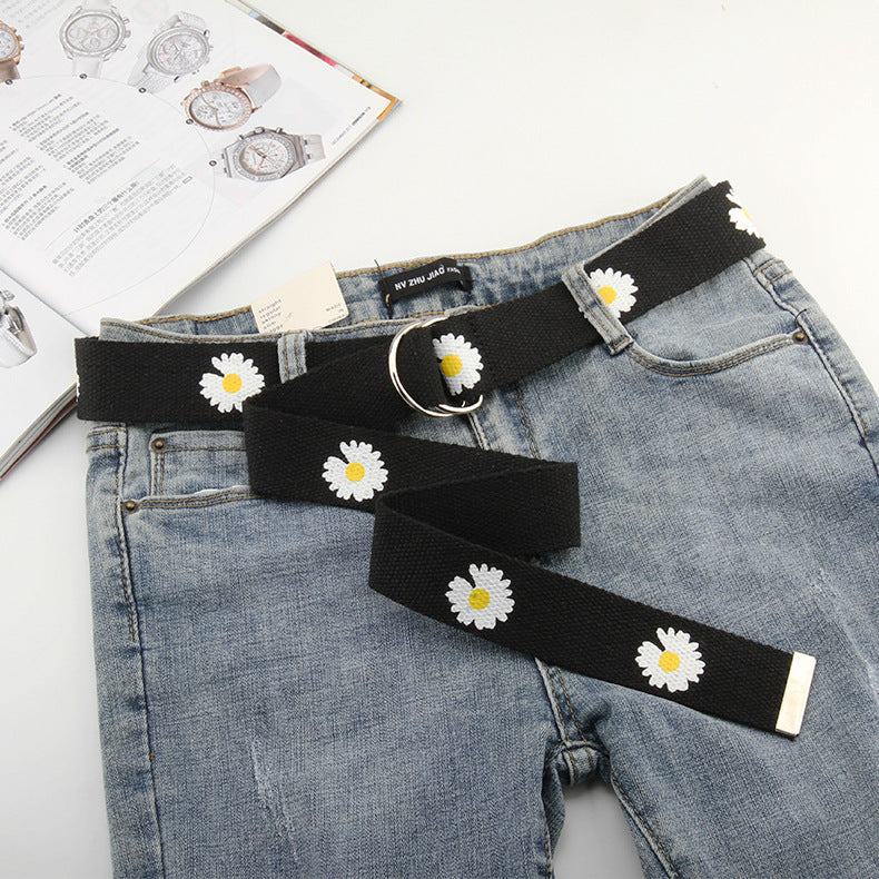 Daisy print nylon canvas belt