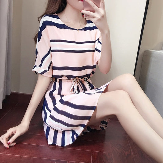 Korean Fashion Lace-up Waist Slimming A-line Dress