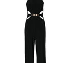 Fashion casual stitching long-sleeved high-neck flared pants black sling jumpsuit