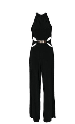 Fashion casual stitching long-sleeved high-neck flared pants black sling jumpsuit