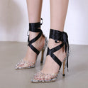 Studded Comfortable Lace Up Heel Sandals