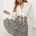 High waist ruffled floral skirt printed beach A-line skirt