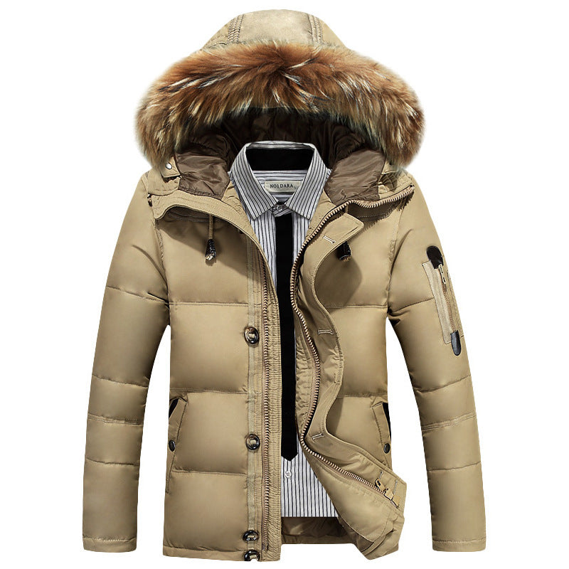 Men's fur collar hooded down jacket