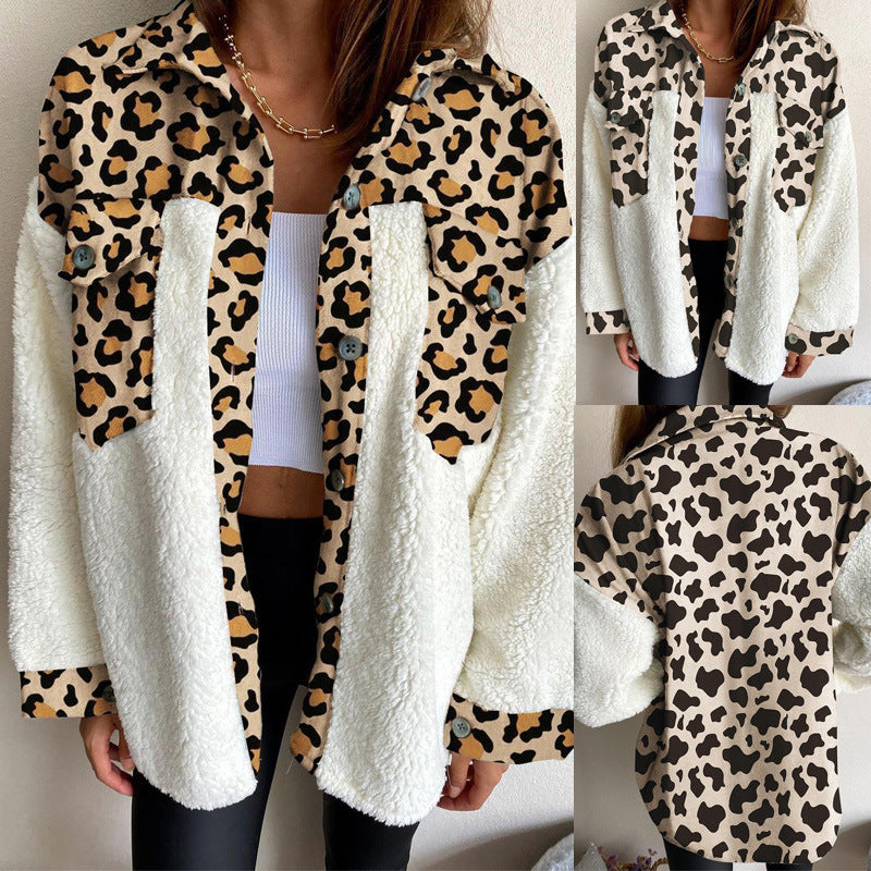 Ladies Fleece Jacket Leopard Print Plush