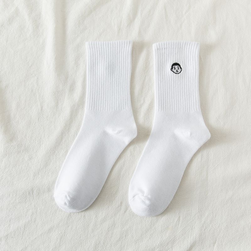 Black Solid Color Simple Couple Socks In Autumn