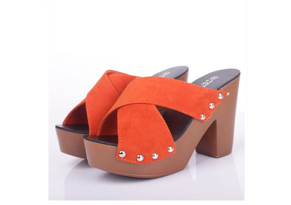 Thick heel fish mouth sandals and slippers