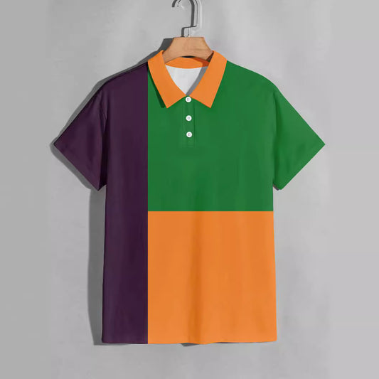 Summer Men's Fashion Color Contrast Polo Shirt