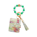 New Luminous Silicone Beads Wrist Keychain Handmade Beaded Leather Polyurethane Card Holder Key Ring