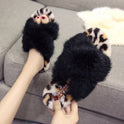 Rabbit fur leopard print cross-hair slippers