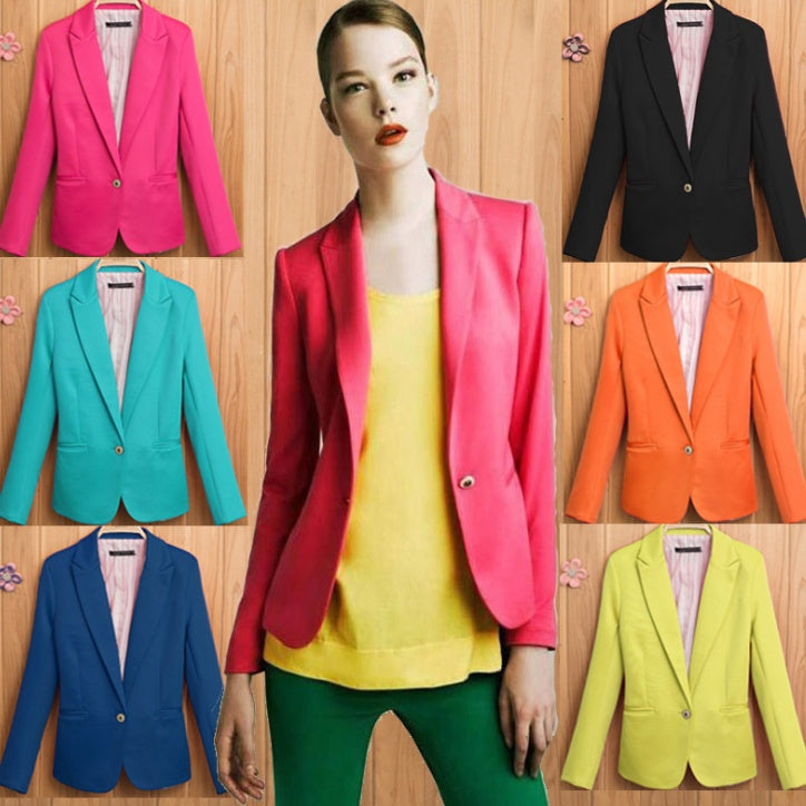 European and American women's candy color one button small suit lining Slim long-sleeved blazer