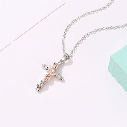 Classic Vintage Leaf Jesus Cross Necklace