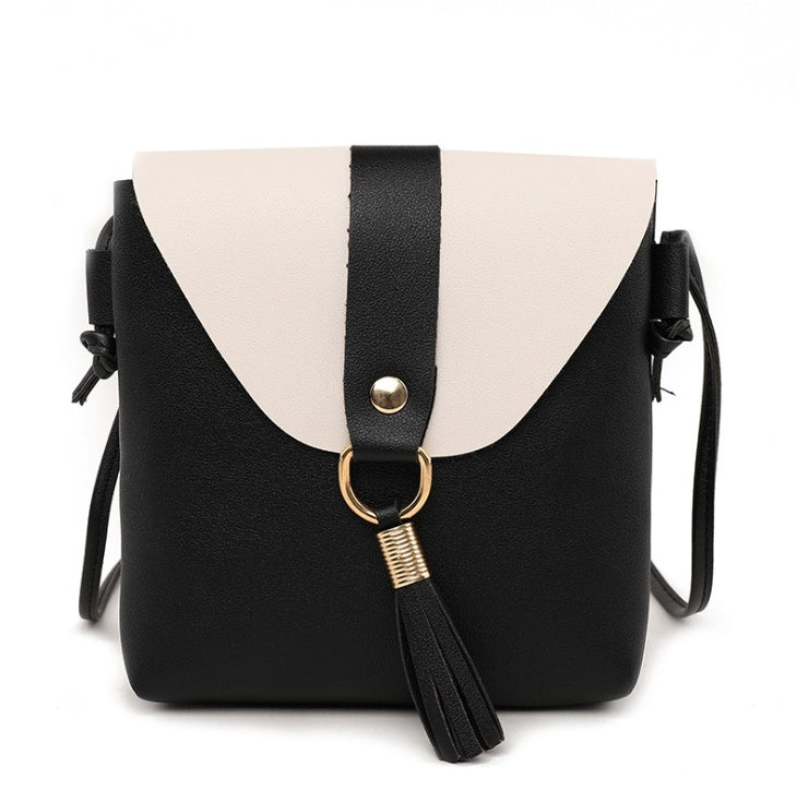 New Korean version of the contrast color female shoulder diagonal package PU soft face ladies bag