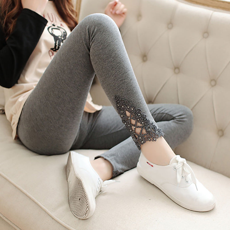 Hollow Triangle Lace Leggings With Hot Rhinestones