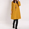 Pure color literary long sleeve dress