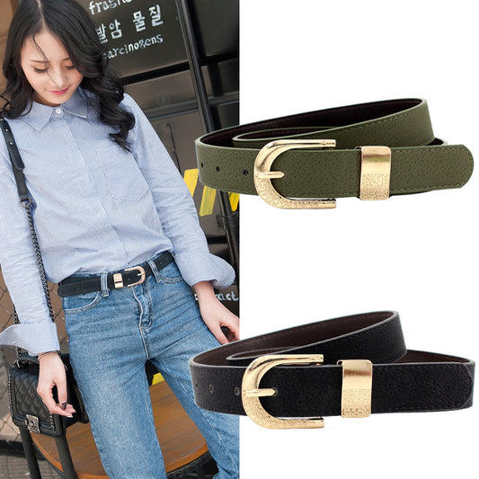 Ladies Wide  Pigskin Belt Pin Buckle Two-piece Set