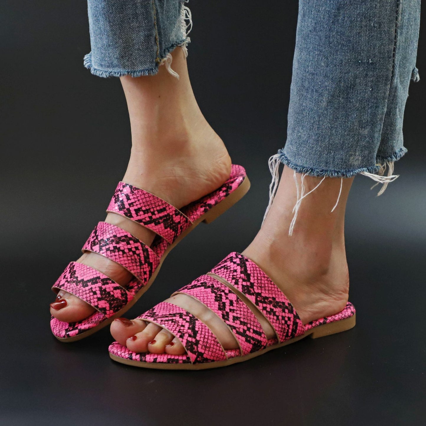 Flat snakeskin slippers