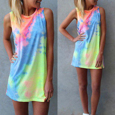 Sleeveless Vibrant Tie-Dye Dress