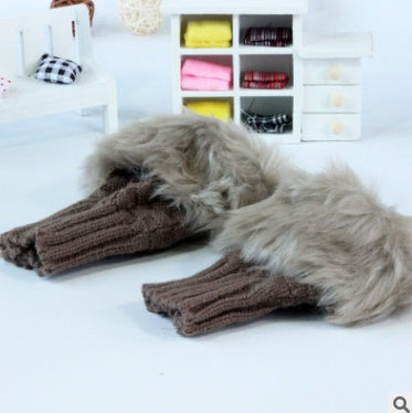 Autumn and winter warm thickening ladies gloves Korean rabbit hair cute half finger gloves wool knit gloves