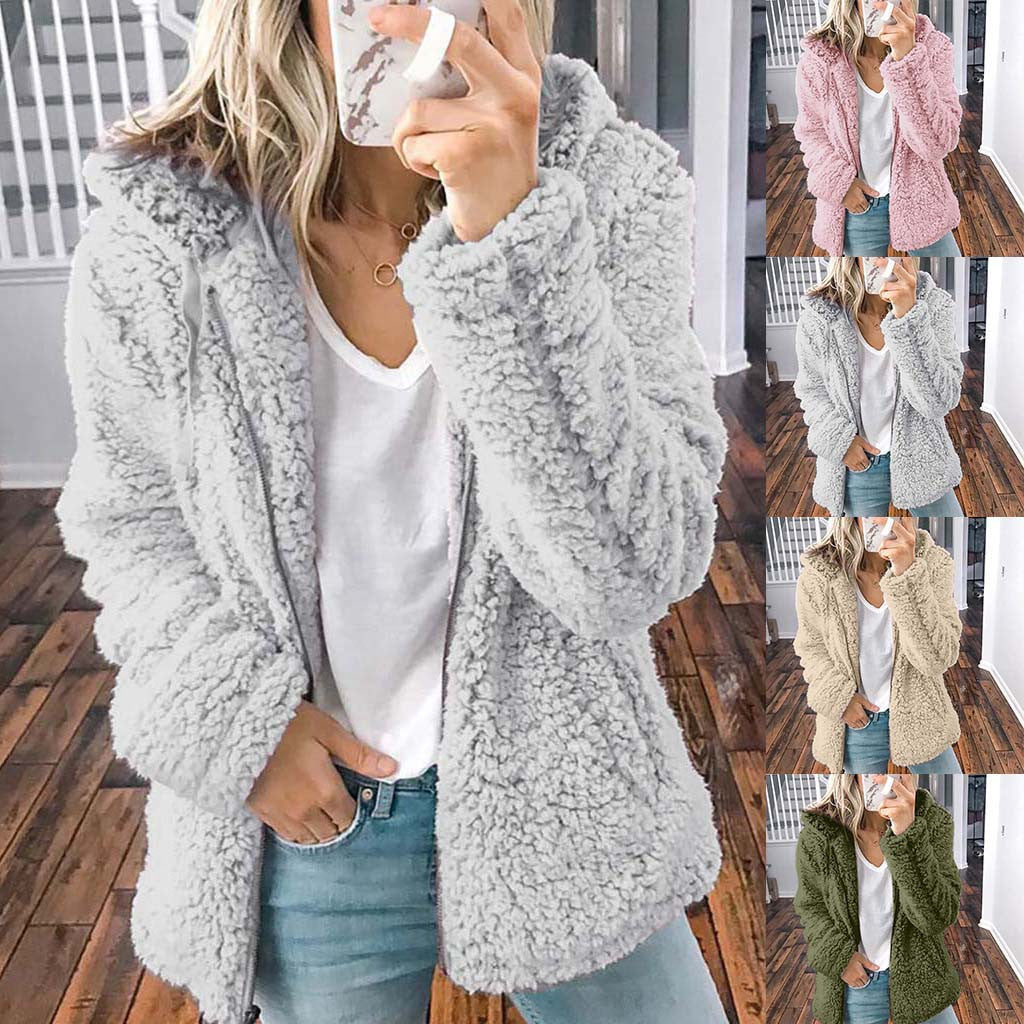 Thick plush zipper hooded pocket sweater