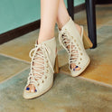 Cross-lacing Fish Mouth High Heel Thick Heel