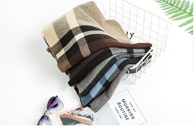 All-match Simple Men's Plaid Warm Scarf