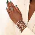 Creative Metal Design Sense Hollow Leaves Opening Ring Bracelet Suit