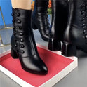 Soft Leather Ankle Boots Fashion Mid Heel Mid-calf High Heels