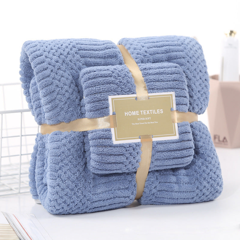 Coral Velvet Auspicious Grid Soft Absorbent Unisex Towels Suit