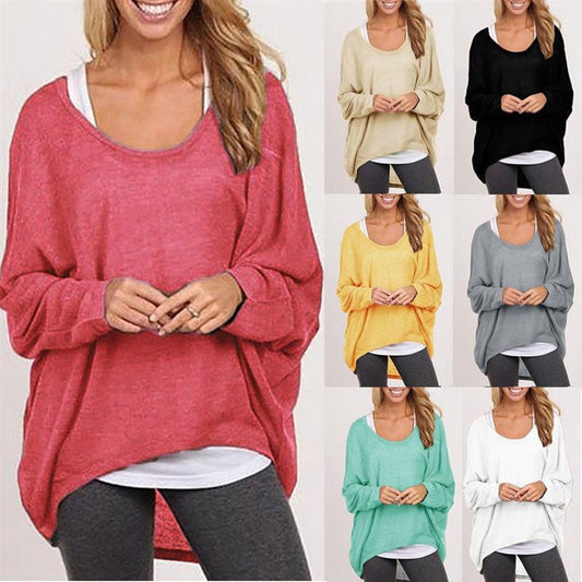 Sweater loose women's solid color T-shirt multi-color knitting