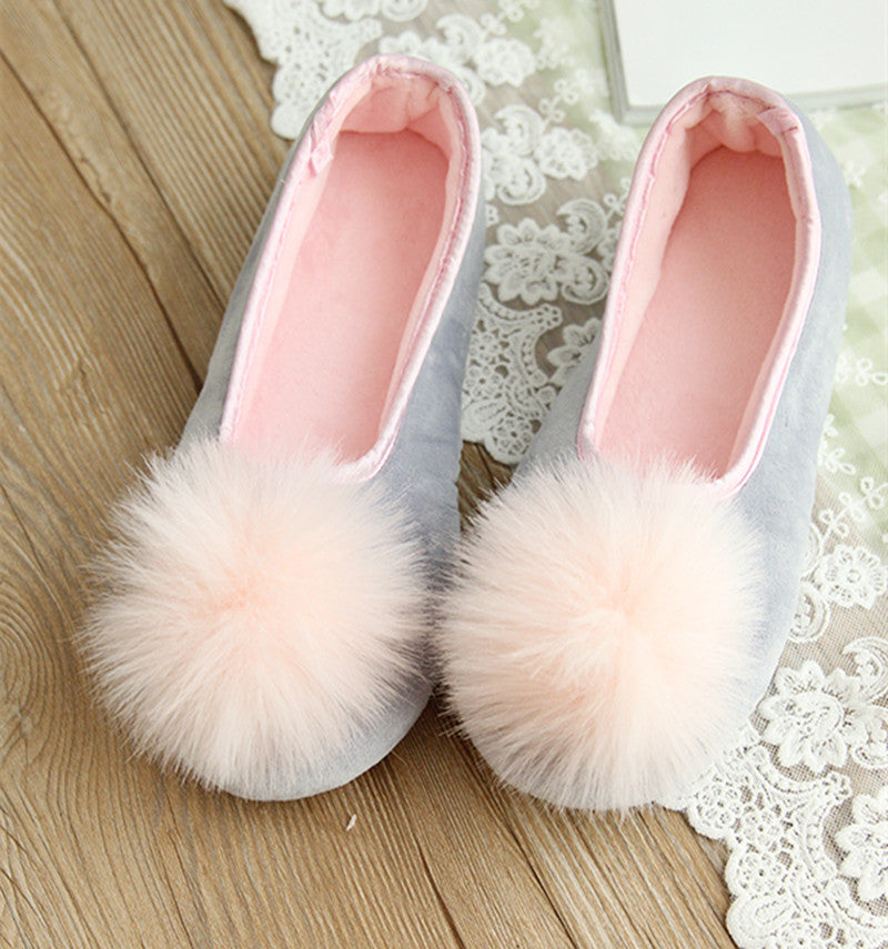 Super Soft Big Hair Ball Super Cute Flat Heel Low Top Bag Heel Pedal Shoes