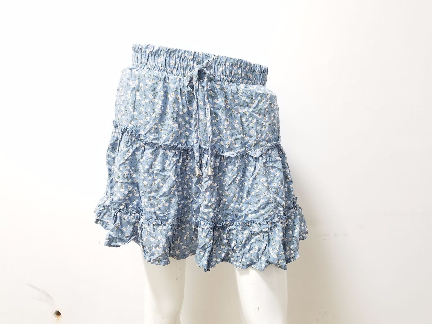 High waist ruffled floral skirt printed beach A-line skirt